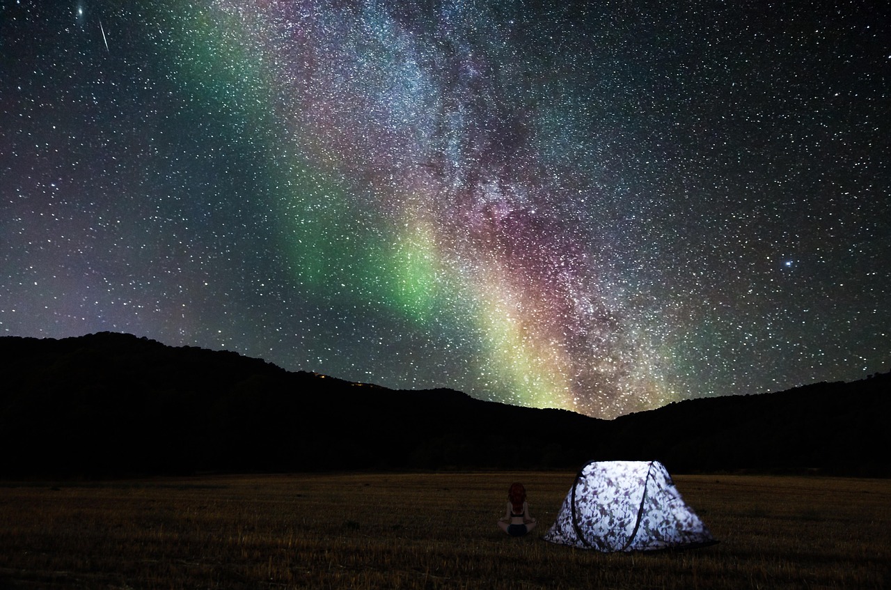 camping tent mountains night